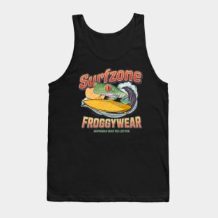 Cute and Funny red eyed tree frog surfing using froggy wear amphibian surf attire tee Tank Top